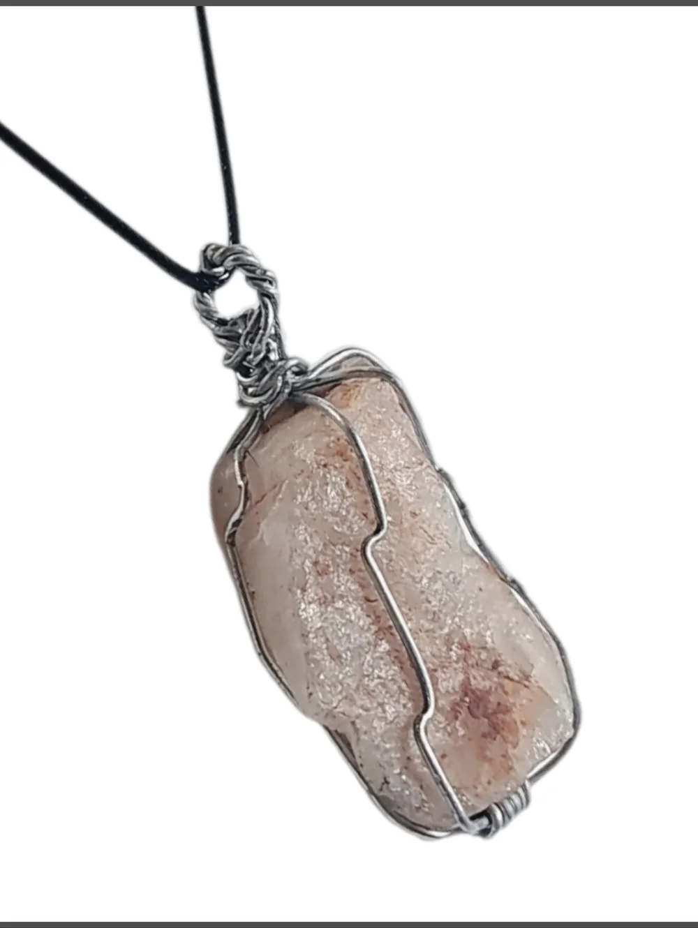 Raw Quartz Stone Pendant with Black Cord Necklace
